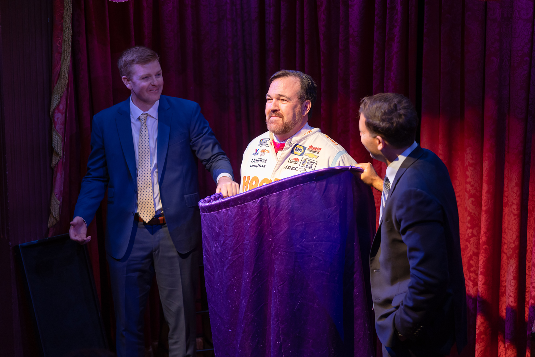 Matt Donnelly the Mind Noodler on stage in The Parlour at The Magic Castle with two audience volunteers